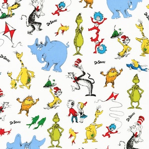 Dr. Seuss Cotton Fabric by the Yard - Celebrate White - Robert Kaufman ADE190611