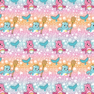 Care Bears Cotton Fabric by the Yard - Care Bears Mer Bears Ocean Doodle Multi - Camelot 44010803-1