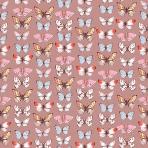 Butterfly Cotton Fabric by the Yard - Farm Meadow Butterflies Mauve - Windham Fabrics 52794-5