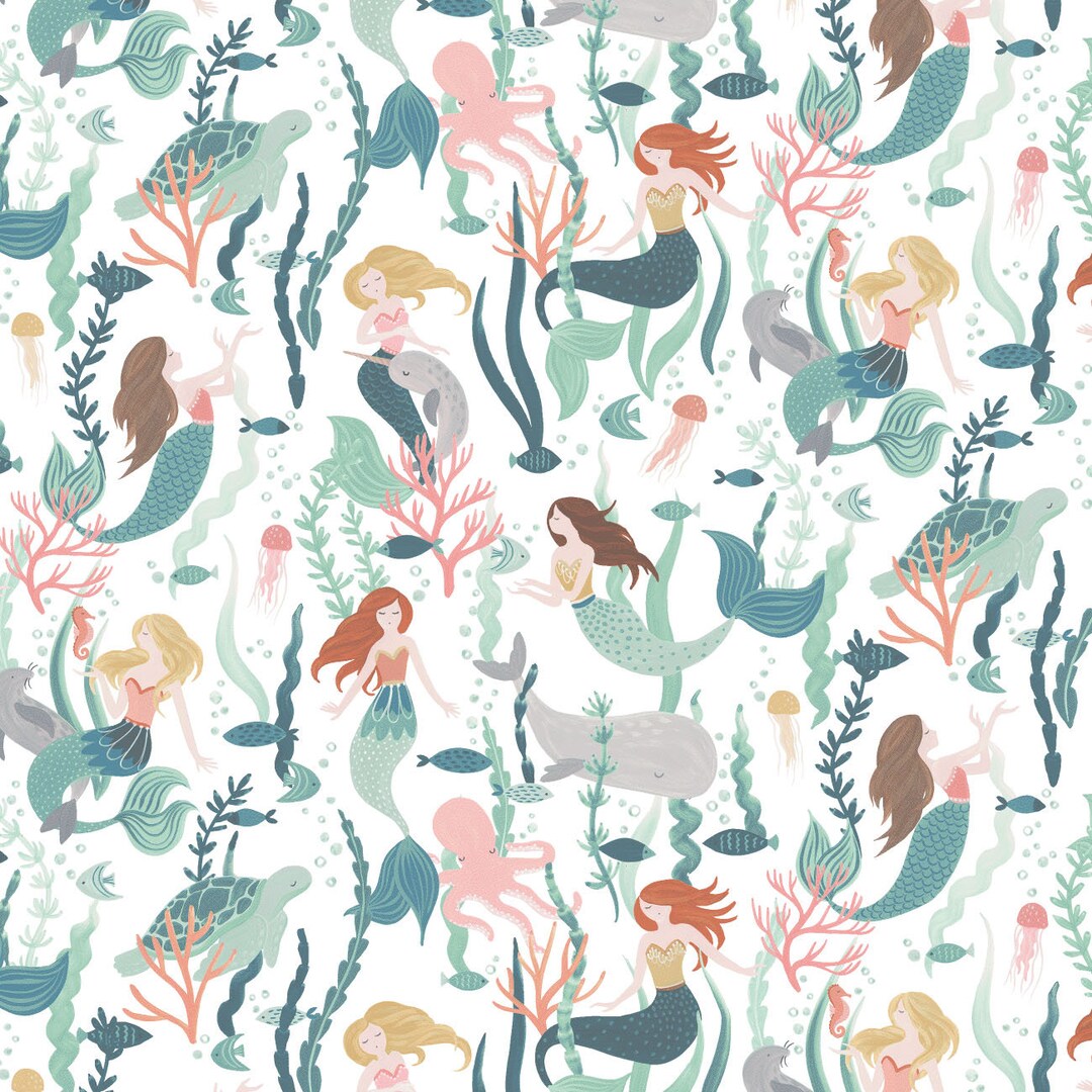 Mermaid Cotton Fabric by the Yard Spirit of a Mermaid Etsy