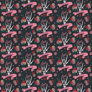Valentine&#39;s Day Cotton Fabric by the Yard - Character Valentine&#39;s Day Love You Forever Black - Camelot 30210601-1