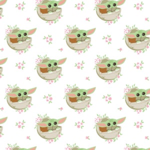 Star Wars Cotton Fabric by the Yard - The Mandalorian III Child Ditsy Floral White - Camelot 73800297-3