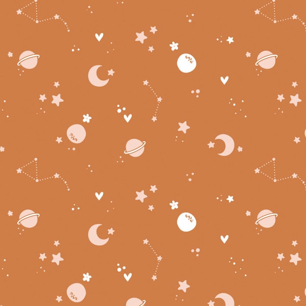 Boho Baby Cotton Fabric by the Yard - Stay Wild Flower Child Cosmic Dreams Dark Orange - Camelot 21210905-2