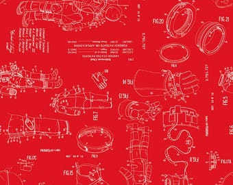 NASA Cotton Fabric by the Yard - Outer Space by NASA Spacesuit Patent Red - Riley Blake C15485-RED
