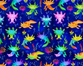 Axolotl Cotton Fabric by the Yard - Cute Axolotl Salamanders - Timeless Treasures CD2889-ROYAL