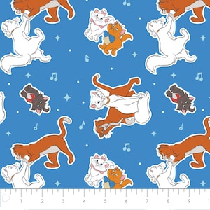 Aristocats Fabric by the Yard - Character Toss Blue - Camelot 85030202-3