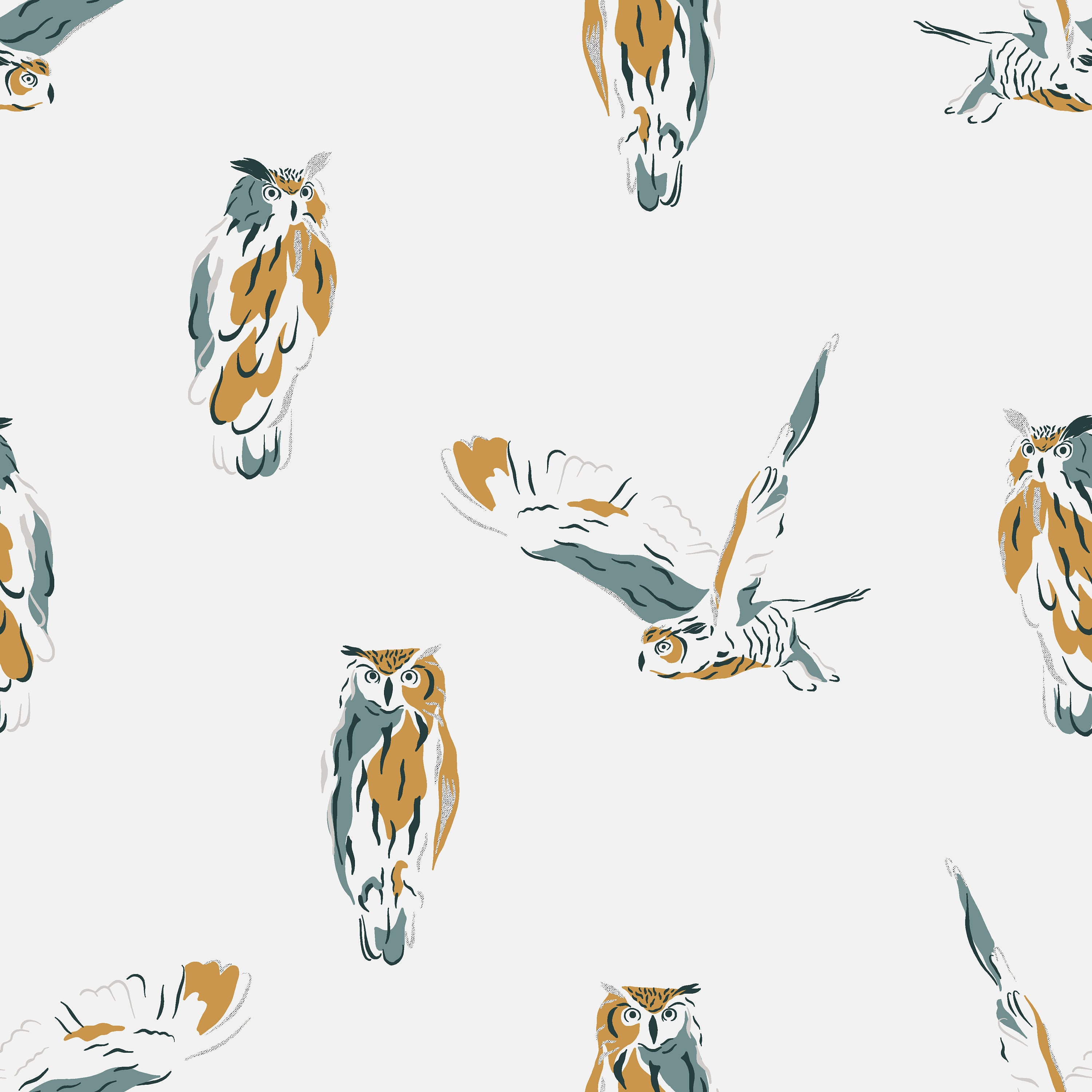 Owl Cotton Fabric by the Yard - Magic of Yosemite Wise Owl Chalk Metallic  - RJR Fabrics JD202-CH3M