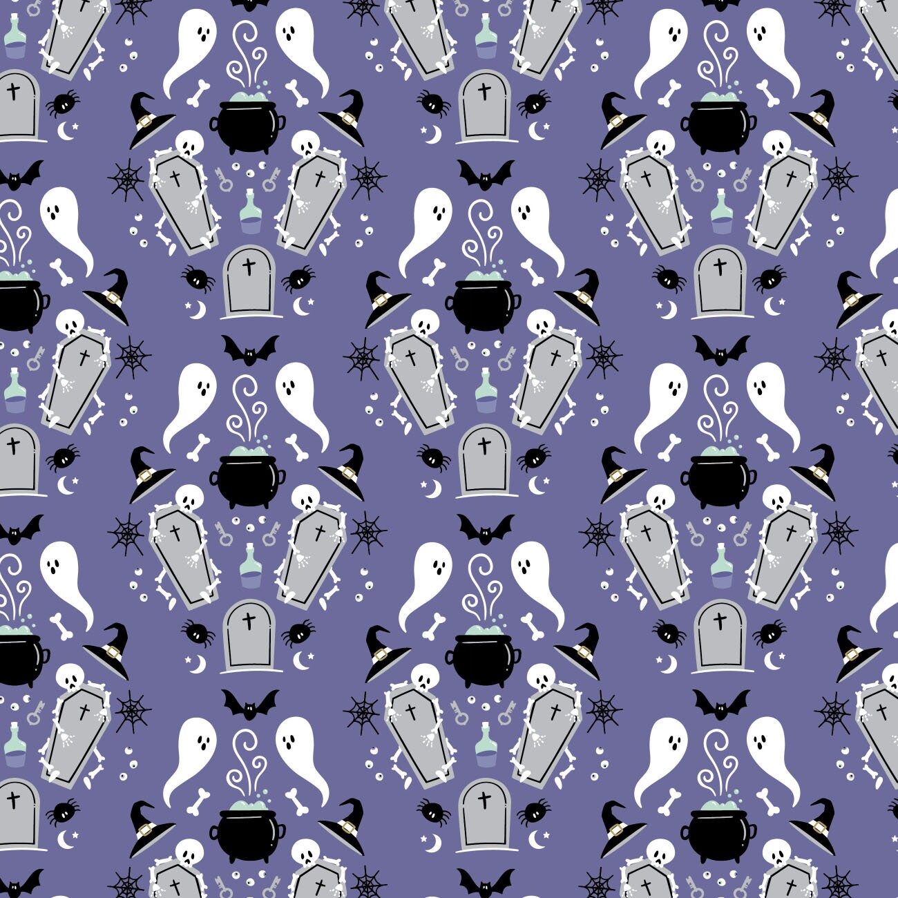Ghost Halloween Cotton Fabric by the Yard - Spellbound Cursed Purple ...