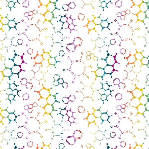 Chemistry Cotton Fabric by the Yard - Molecular Bonds White - David Textiles DX-2140-0C-2