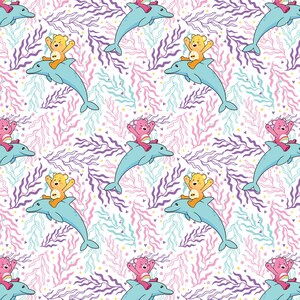 Care Bears Cotton Fabric by the Yard - Care Bears Mer Bears Dolphin Friends White - Camelot 44010804-1