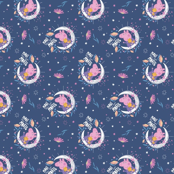 Peppa Pig Cotton Fabric by the Yard - Peppa Moon Magic Navy - Camelot 95220102-2