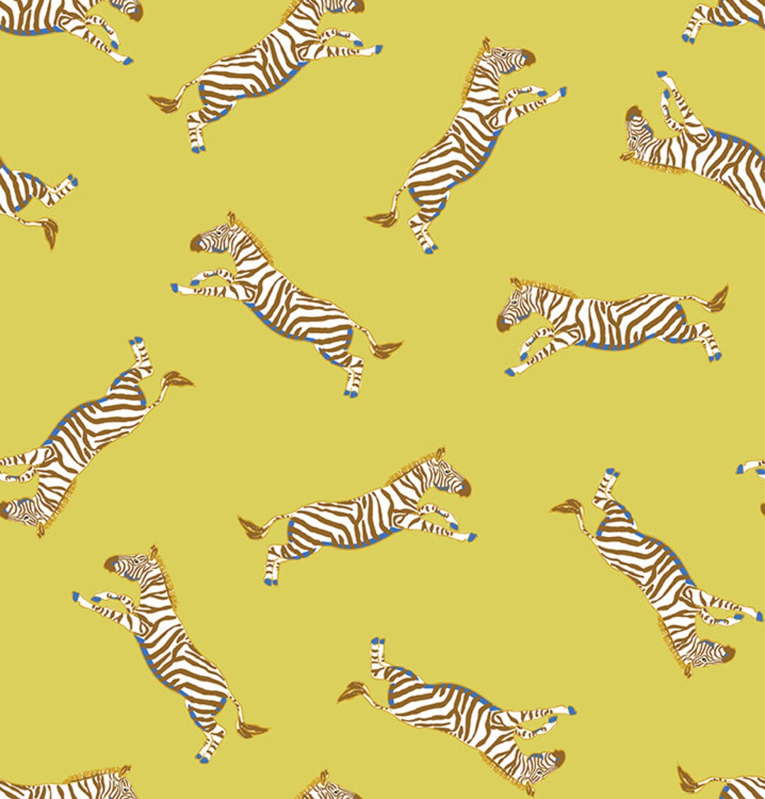 Zebra Cotton Fabric by the Yard Wild Expedition Tossed Zebra Chartreuse