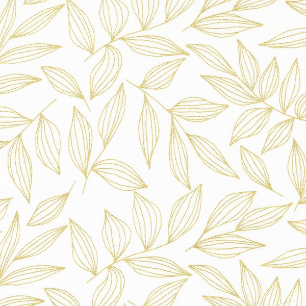 Gilded Floral Cotton Fabric by the Yard - Gilded Leaves Metallic Paper Gold - Alli K for Moda 11532-15M
