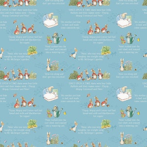 Peter Rabbit Cotton Fabric by the Yard - The Tale of Peter Rabbit Text Blue - Riley Blake C14701-BLUE