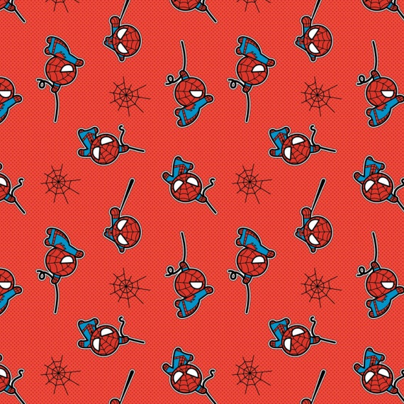 Spider-Man Cotton Fabric by the Yard Kawaii Red Camelot