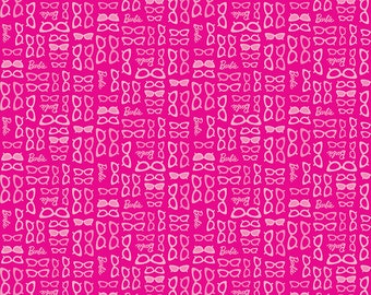 Barbie Cotton Fabric by the Yard - Barbie World Collection Barbie Glasses Hot Pink - Riley Blake C15025-HOTPINK