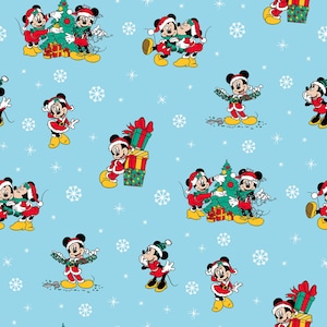 Mickey Mouse Christmas Cotton Fabric by the Yard - Mickey and Friends Christmas Day Blue - Springs Creative 717531600715