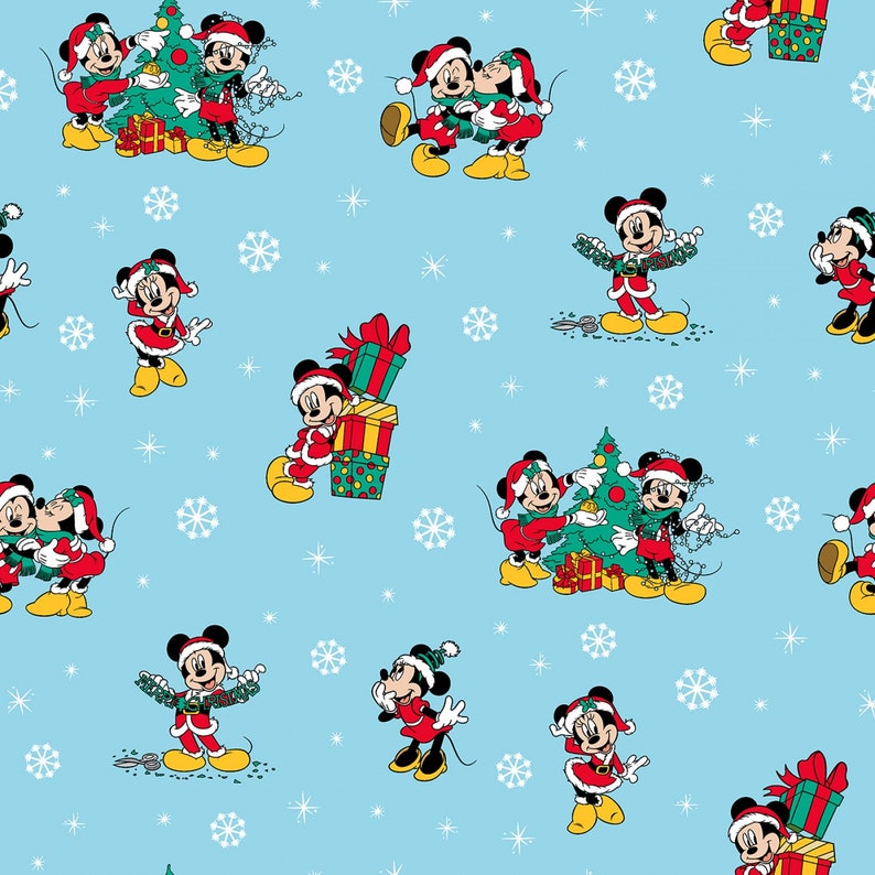 Mickey Mouse Christmas Cotton Fabric by the Yard Mickey and - Etsy