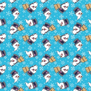 Frosty the Snowman Christmas Cotton Fabric by the Yard - Character Winter Holiday IV Chibi Frosty Poses Toss Blue - Camelot 23170218-1