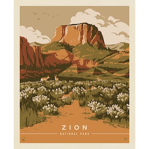 National Parks Cotton Fabric Panel - U.S. National Parks Spring Zion Poster Panel - Riley Blake PD15094-PANEL
