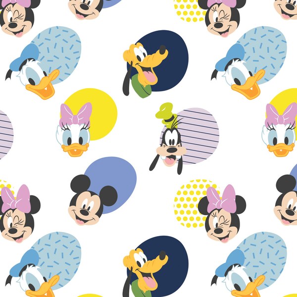 Mickey Mouse Cotton Fabric by the Yard - Mickey Mouse Play All Day Hello Memphis White  - Camelot 85271018-1