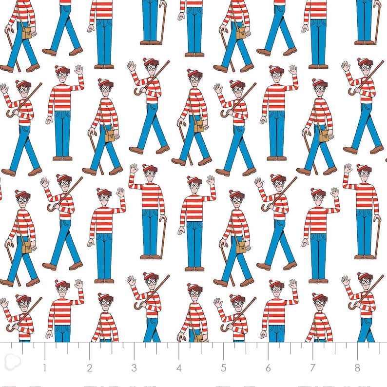 Where's Waldo Cotton Fabric by the Yard Where's Waldo Waldo Crowd White Camelot 96180101-1 image 2