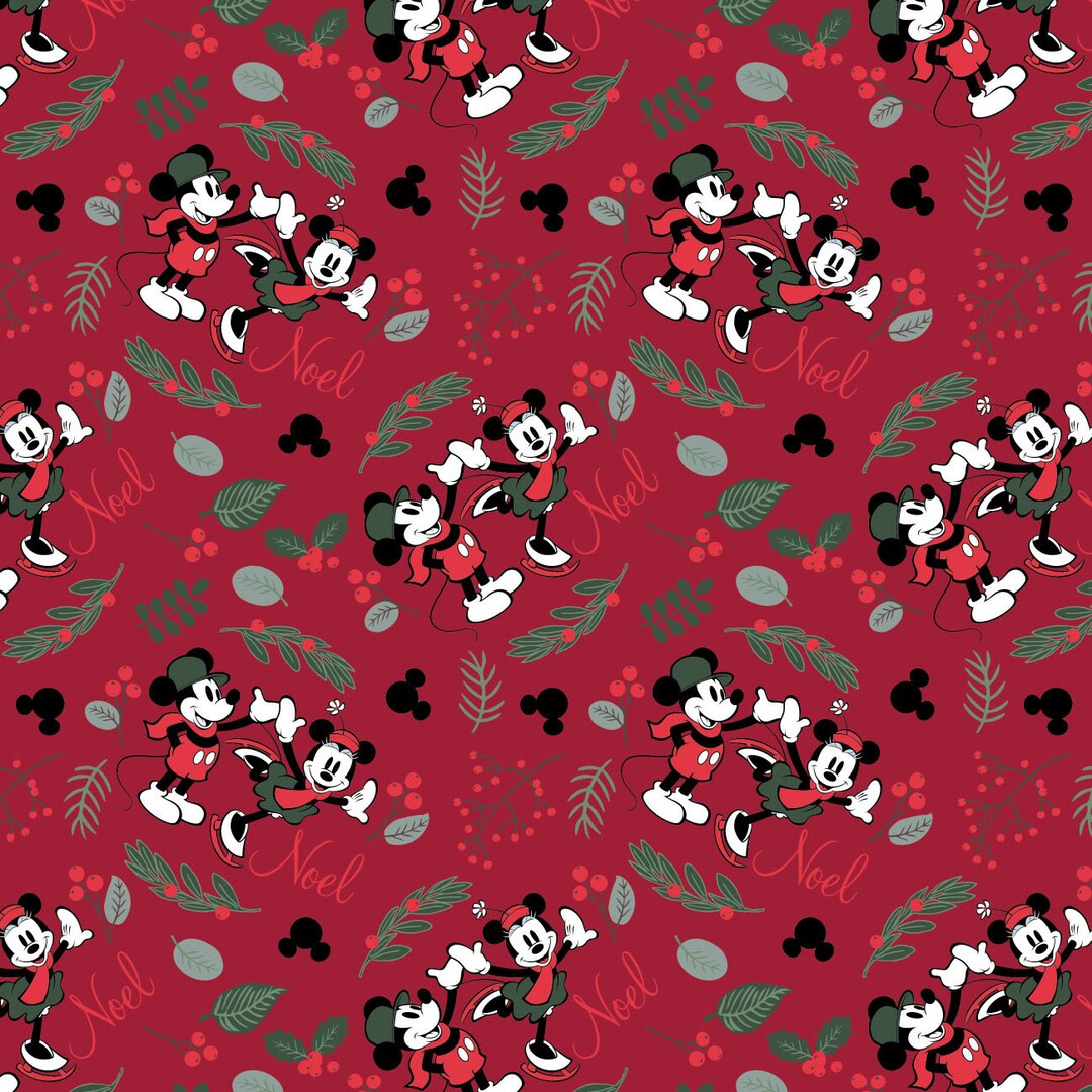 Mickey Mouse Christmas Cotton Fabric by the Yard Character Winter ...