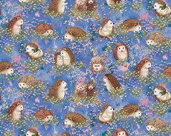 Hedgehog Cotton Fabric by the Yard - Hedgehog Village Hedgehogs Blue - Paintbrush Studio 120-13742