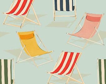 Beach Cotton Fabric by the Yard - Beach Day Relax Mint - MK Surface for Paintbrush Studio Fabrics 120-23121