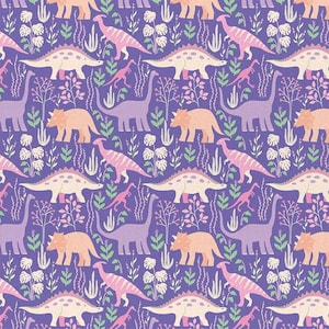 Dinosaur Cotton Fabric by the Yard - Dinosaur Stories Purple - Paintbrush Studio Fabrics 120-20273
