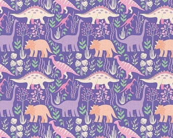 Dinosaur Cotton Fabric by the Yard - Dinosaur Stories Purple - Paintbrush Studio Fabrics 120-20273
