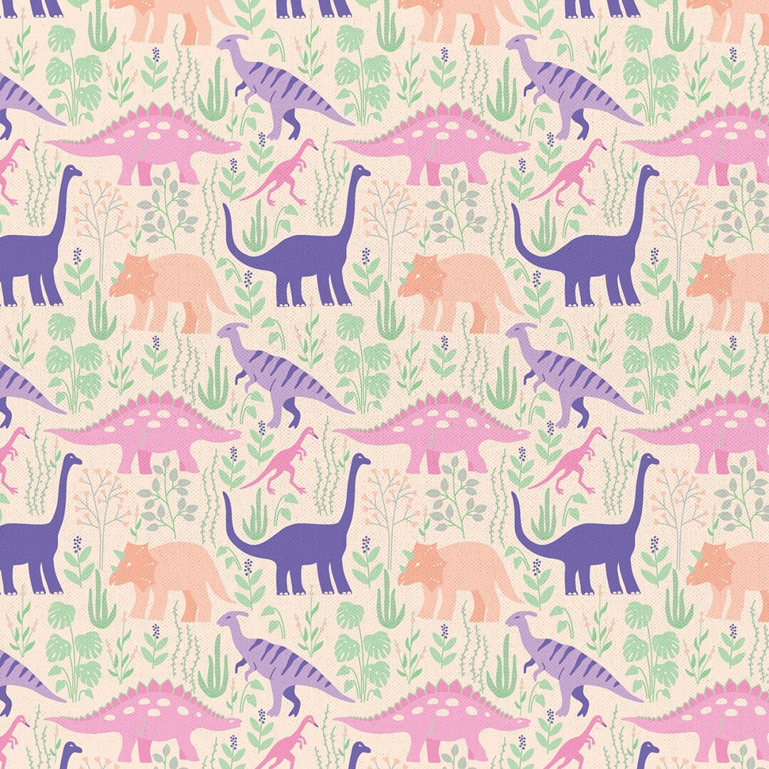 Dinosaur Cotton Fabric by the Yard Dinosaur Stories by the Tiny Garden