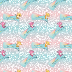 Care Bears Cotton Fabric by the Yard - Care Bears Mer Bears Swim Cheer Share Pink - Camelot 44010806-3