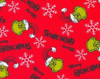 Grinch Christmas Cotton Fabric by the Yard - Dr. Seuss Grinch Holiday Red - Robert Kaufman ADE20995-223