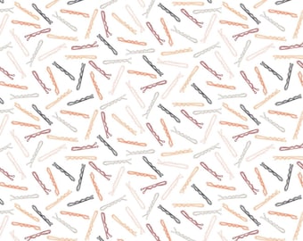 Hair Styling Cotton Fabric by the Yard - Love is in the Hair Bobby Pins White - Camelot 30210105-1