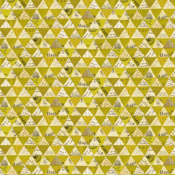 Modern Triangle Cotton Fabric by the Yard - Wish Collaged Triangles Metallic Olive Oil - Windham 51743M-5