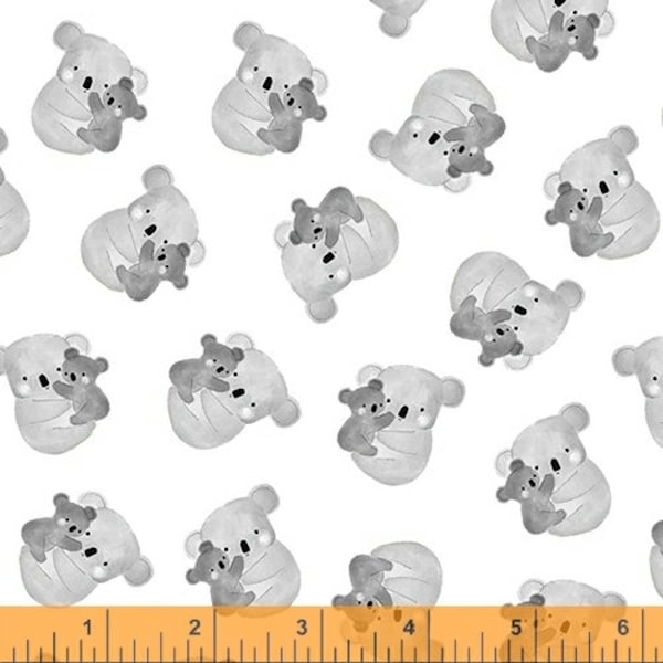 Koala Bear Cotton Fabric by the Yard - Kenzie Hugs and Kisses White - Windham Fabrics 52064-3