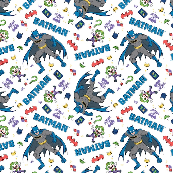 Batman Cotton Fabric by the Yard Batman Vs Preschool White Etsy