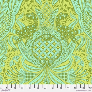 Tula Pink Dinosaur Cotton Fabric by the Yard - Tula Pink ROAR! Gift Rapt Lime - Free Spirit PWTP224.LIME