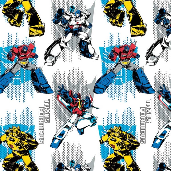 Transformers Cotton Fabric by the Yard - Transformers Logos White - Camelot 95020007WM