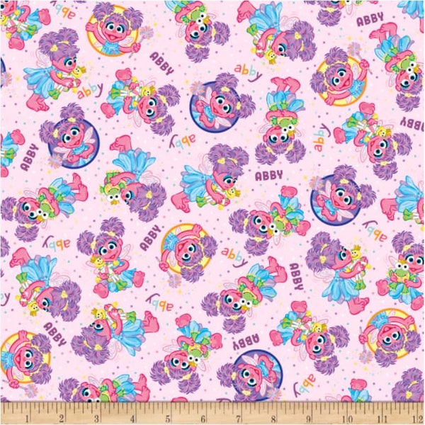 Sesame Street Cotton Fabric by the Yard - Abby Cadabby Pink - QT Fabrics 28552-P