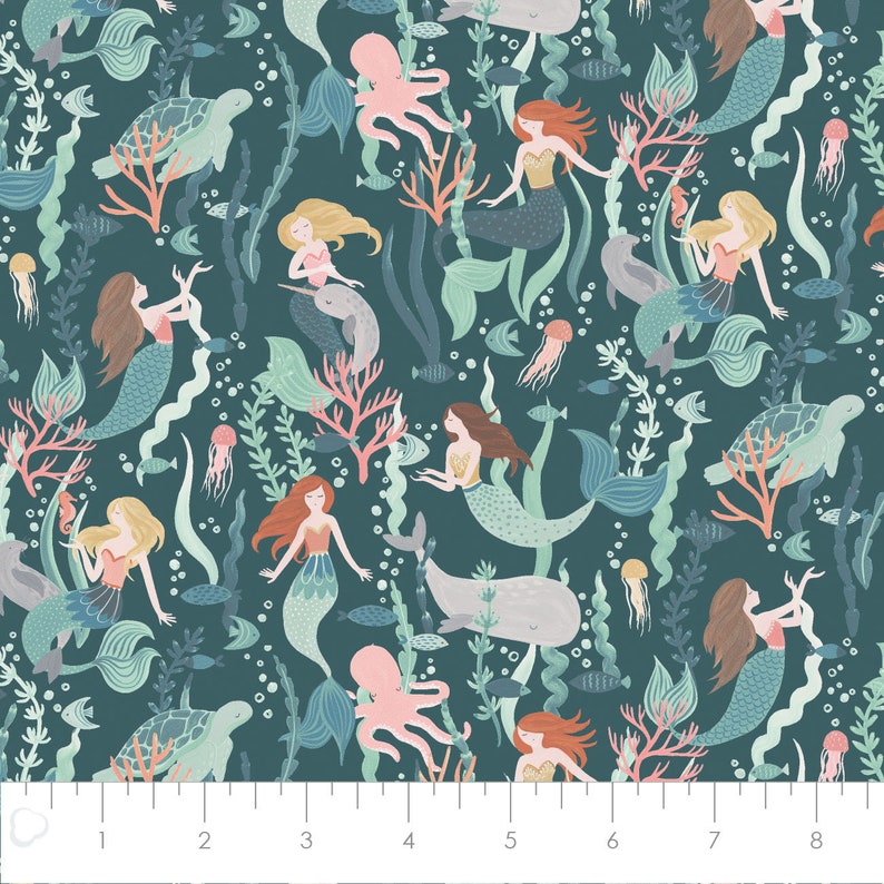 Mermaid Cotton Fabric by the Yard Spirit of a Mermaid Etsy