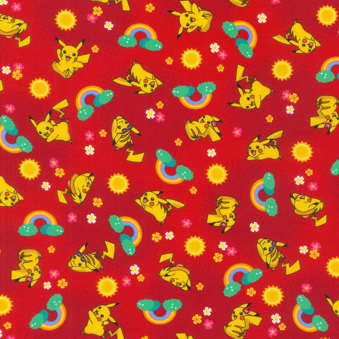 Pokémon Cotton Fabric by the Yard Pokémon Rainbow Red Robert Kaufman