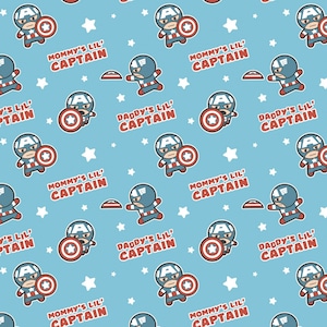 Captain America Cotton Fabric by the Yard - Character Nursery Collection - Mommy&#39;s Little Captain - Camelot 13021054-1