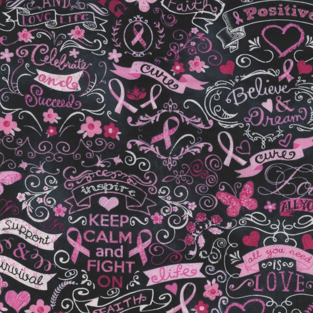Breast Cancer Awareness Cotton Fabric by the Yard Pink Ribbon