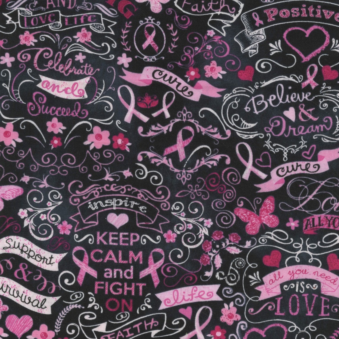 Breast Cancer Awareness Cotton Fabric by the Yard Pink Etsy