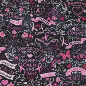 Pink Ribbons Breast Cancer Light and Dark Pink on Pink Cotton Fabric