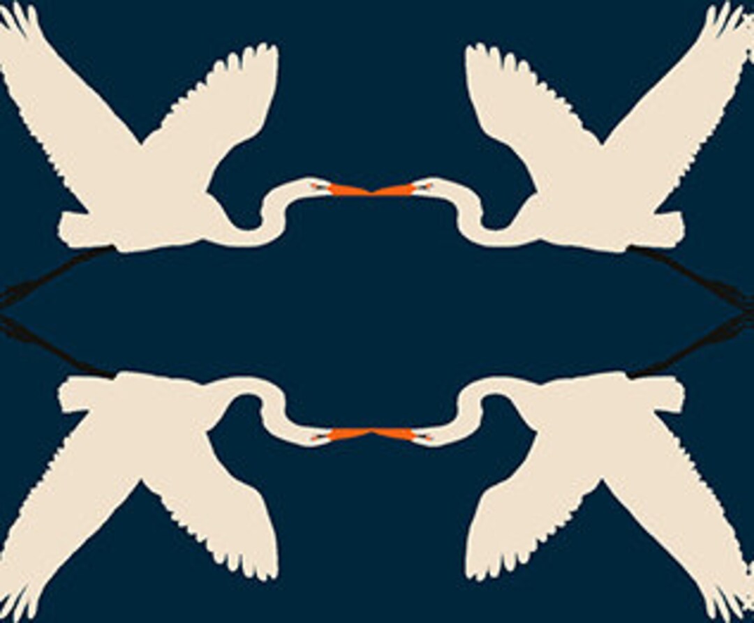 Crane Cotton Fabric by the Yard Wild Expedition Kissing Crane Navy