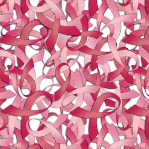 Breast Cancer Awareness Cotton Fabric - Ribbons on Ribbons White - David Textiles DT-3056-0C-2
