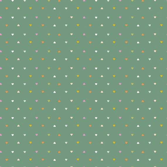 Hearts Cotton Fabric by the Yard Community Hearts Green Etsy